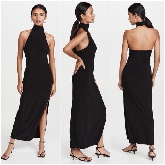 Norma Kamali REVOLVE Black Halter Turtleneck Side Slit Gown High Neck Dress Med - Picture 1 of 3